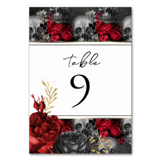 Gothic Red Black Floral Wedingstabel Nummer Kaart