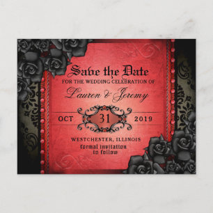 Gothic Red & Black Halloween Save Date Briefkaart