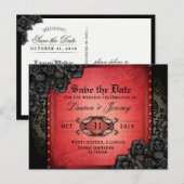 Gothic Red & Black Halloween Save Date Briefkaart (Voorkant / Achterkant)