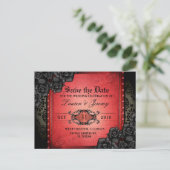Gothic Red & Black Halloween Save Date Briefkaart (Staand voorkant)