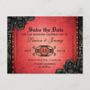 Gothic Red & Black Halloween Save Date Briefkaart