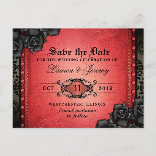 Gothic Red & Black Halloween Save Date Briefkaart (Voorkant)