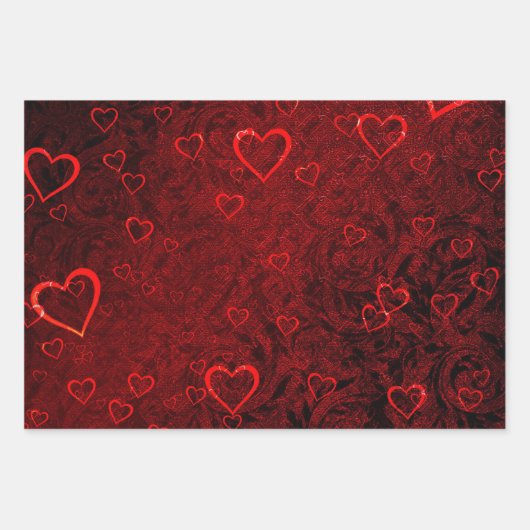 Gothic Red Black Hearts Inpakpapier Vel (Voorkant)
