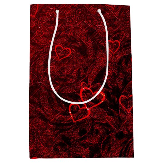 Gothic Red Black Hearts Medium Cadeauzakje (Voorkant)