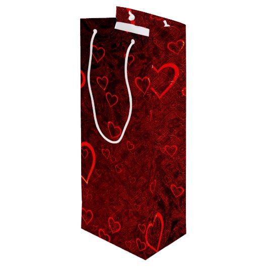 Gothic Red Black Hearts Wijn Cadeautas (Achterkant Gekanteld)