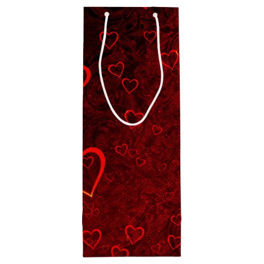 Gothic Red Black Hearts Wijn Cadeautas (Achterkant)