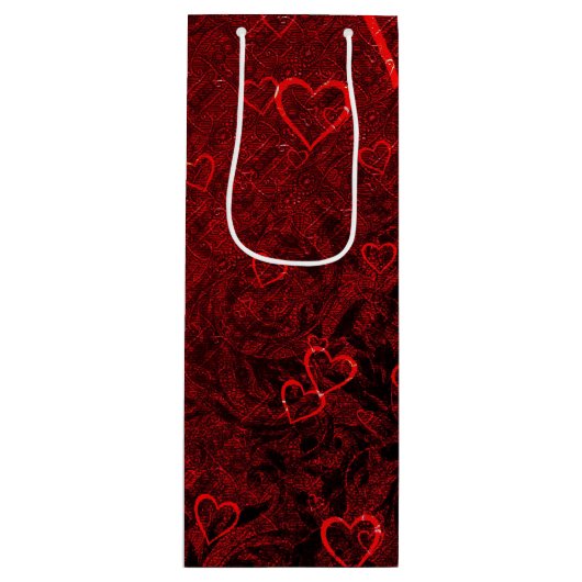 Gothic Red Black Hearts Wijn Cadeautas (Voorkant)