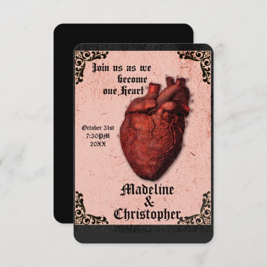 Gothic Red Black Macabre Heart Weddenschap Kaart (Voorkant / Achterkant)