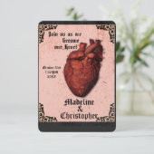 Gothic Red Black Macabre Heart Weddenschap Kaart (Staand voorkant)