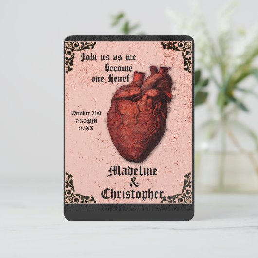 Gothic Red Black Macabre Heart Weddenschap Kaart (Staand voorkant)