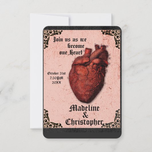 Gothic Red Black Macabre Heart Weddenschap Kaart (Voorkant)