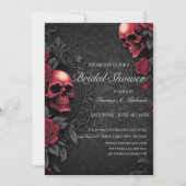 Gothic Red & Black Skull & Rose Bridal Shower Kaart (Voorkant)