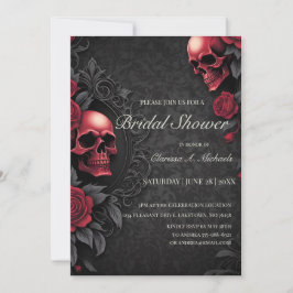 Gothic Red & Black Skull & Rose Bridal Shower Kaart