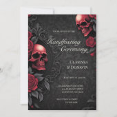 Gothic Red & Black Skull & Rose Damask Handfasting Kaart (Voorkant)