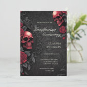 Gothic Red & Black Skull & Rose Damask Handfasting Kaart (Staand voorkant)