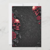 Gothic Red & Black Skull & Rose Damask Handfasting Kaart (Achterkant)