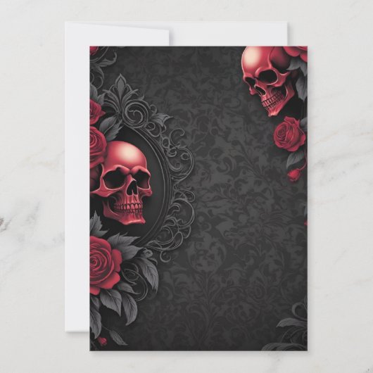 Gothic Red & Black Skull & Rose Damask Handfasting Kaart (Achterkant)