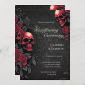 Gothic Red & Black Skull & Rose Damask Handfasting Kaart (Voorkant / Achterkant)