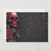 Gothic Red & Black Skull & Rose Damask Handfasting Save The Date (Achterkant)