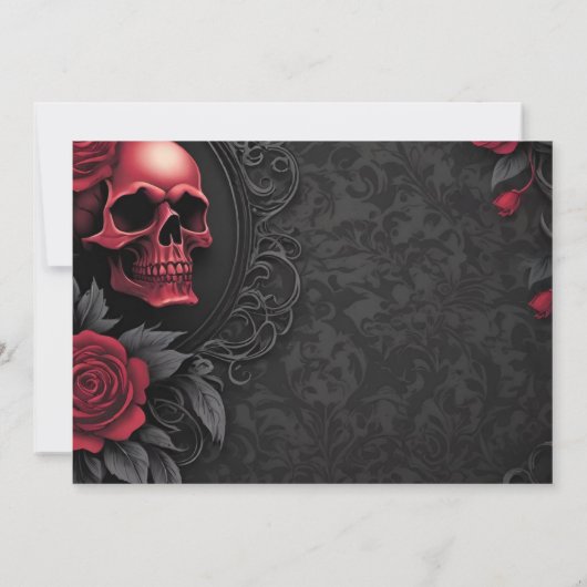 Gothic Red & Black Skull & Rose Damask Handfasting Save The Date (Achterkant)
