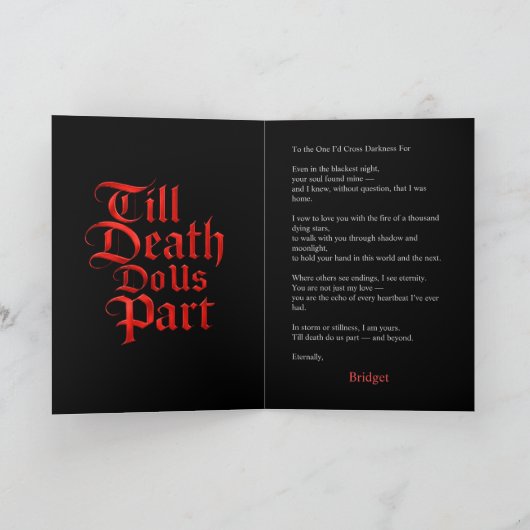 Gothic Red & Black Wedding Vow Letter - zijn gelof Kaart (Binnen)