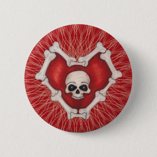 Gothic Red Bone Heart Skull in Center Spiral Lines Ronde Button 5,7 Cm (Voorkant)