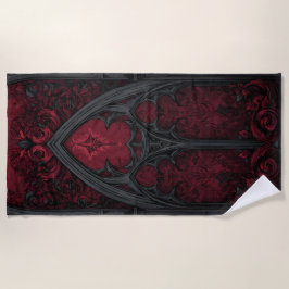 Gothic Red Cathedral Window – Dark Ornamental Art Strandlaken