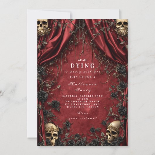 Gothic Red Curtain Skull Halloween Soirée Kaart (Voorkant)