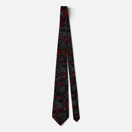 Gothic Red Damask Black Floral 2 Wedding Stropdas (Voorkant)
