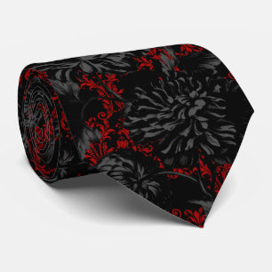 Gothic Red Damask Black Floral 2 Wedding Stropdas