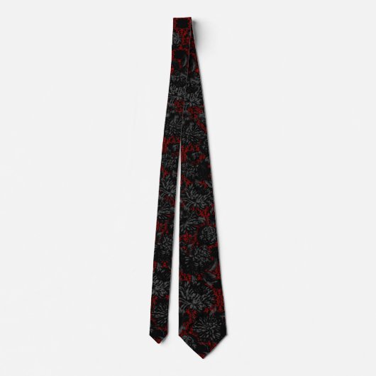 Gothic Red Damask Black Floral 2 Wedding Stropdas (Achterkant)