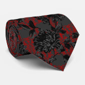 Gothic Red Damask Grey Black Floral Wedding Stropdas (Opgerold)