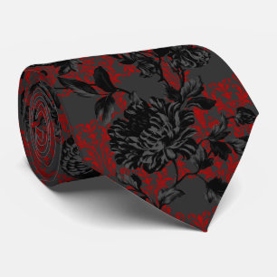 Gothic Red Damask Grey Black Floral Wedding Stropdas