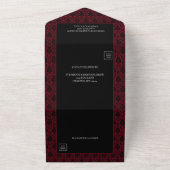 Gothic Red Damask Rose Wedding All In One Uitnodiging (Buitenkant)