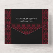 Gothic Red Damask Rose Wedding All In One Uitnodiging (Achterkant)
