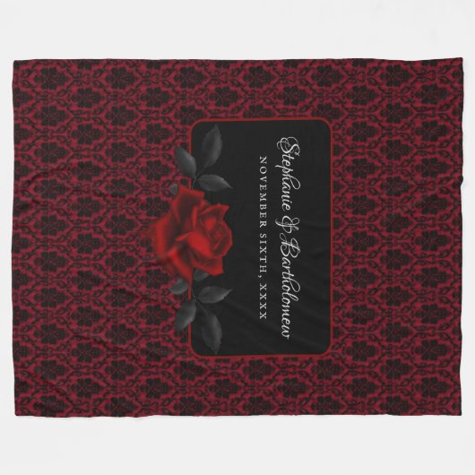 Gothic Red Damask Rose Wedding Fleece Deken (Voorkant (Horizontaal))