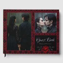 Gothic Red Damask Rose Wedding Gastenboek