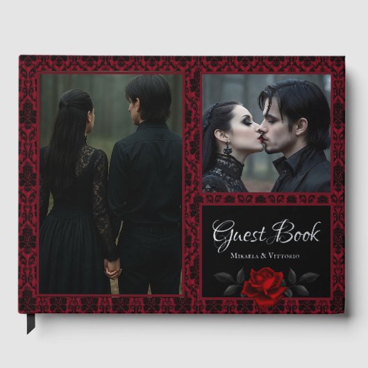 Gothic Red Damask Rose Wedding Gastenboek (Voorkant)