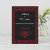 Gothic Red Damask Rose Wedding Kaart (Staand voorkant)