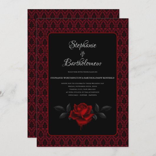 Gothic Red Damask Rose Wedding Kaart (Voorkant / Achterkant)