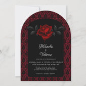 Gothic Red Damask Rose Wedding Kaart (Voorkant)