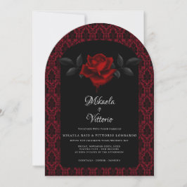 Gothic Red Damask Rose Wedding Kaart