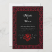 Gothic Red Damask Rose Wedding Kaart (Voorkant)