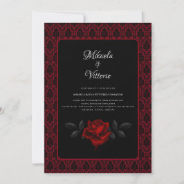 Gothic Red Damask Rose Wedding Kaart