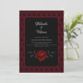 Gothic Red Damask Rose Wedding Kaart (Staand voorkant)