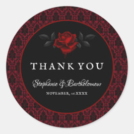 Gothic Red Damask Rose Wedding Ronde Sticker
