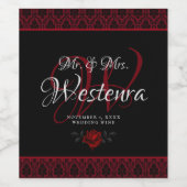 Gothic Red Damask Rose Wedding Wijn Etiket (Enkel label)