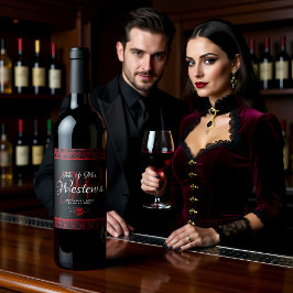 Gothic Red Damask Rose Wedding Wijn Etiket