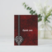 Gothic Red Damask Silver Heart bruiloft Hartelijk Bedankkaart (Staand voorkant)