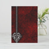Gothic Red Damask Silver Heart bruiloft Kaart (Staand voorkant)